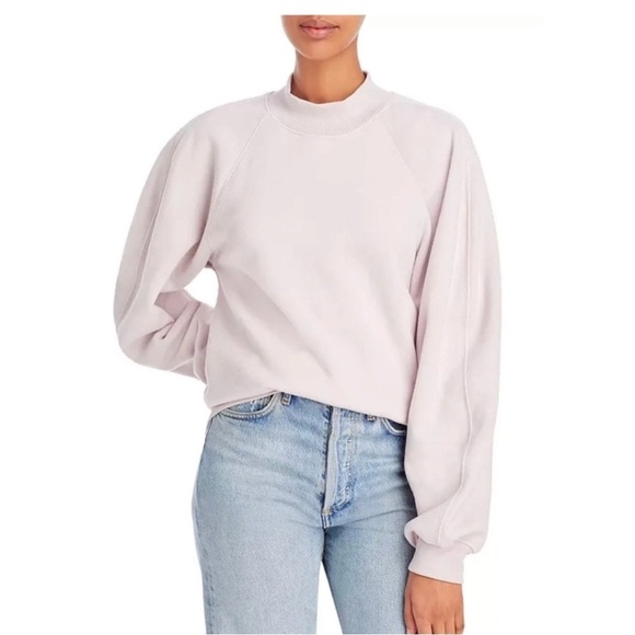 AGOLDE Tarron Mock Neck Sweatshirt Raglan Sleeve Pullover Cream Sz L NEW - Picture 1 of 14